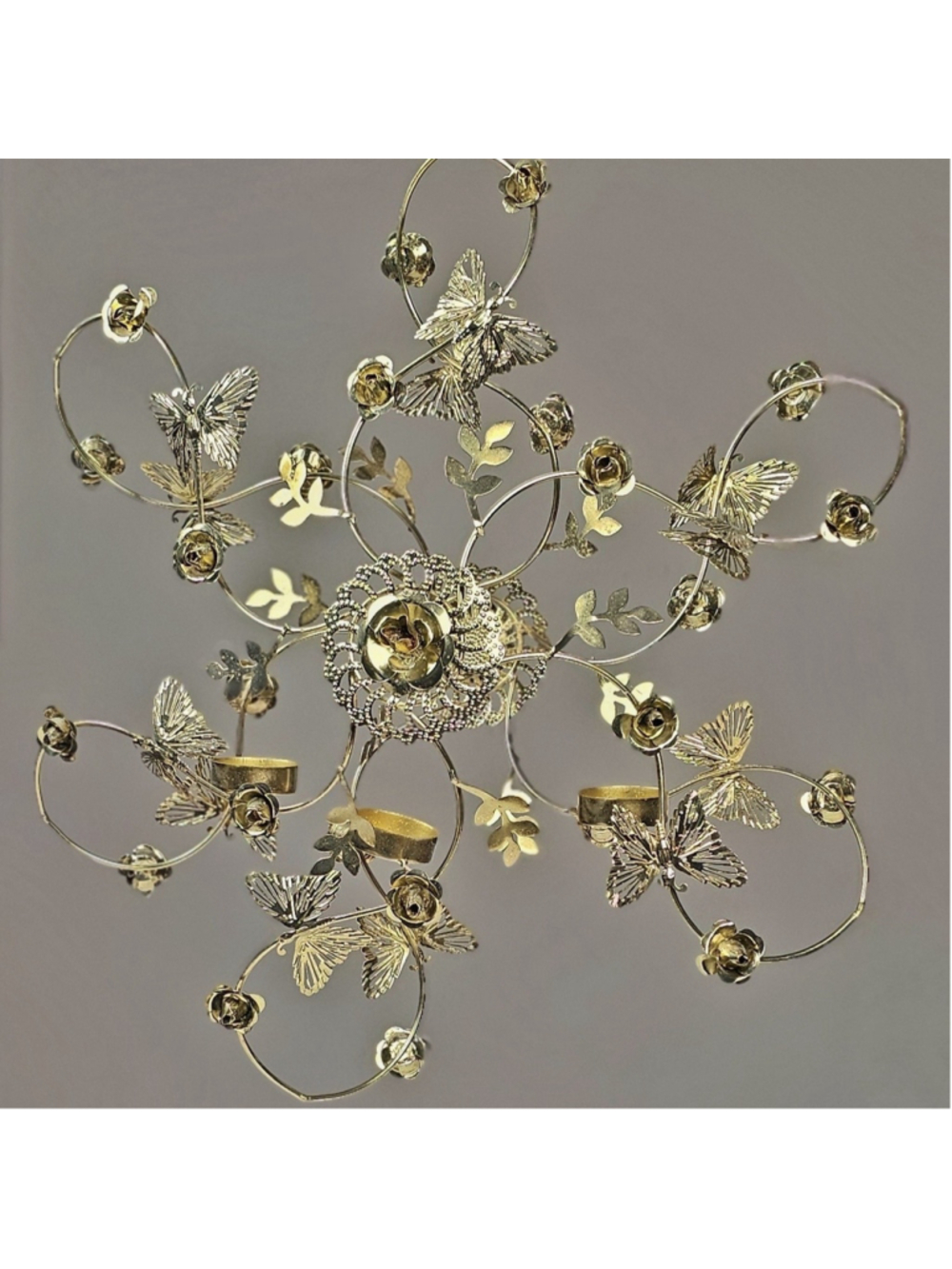 Whimsical Silver Wire Butterfly Chandelier Hanging Lantern Floral 27" Drop